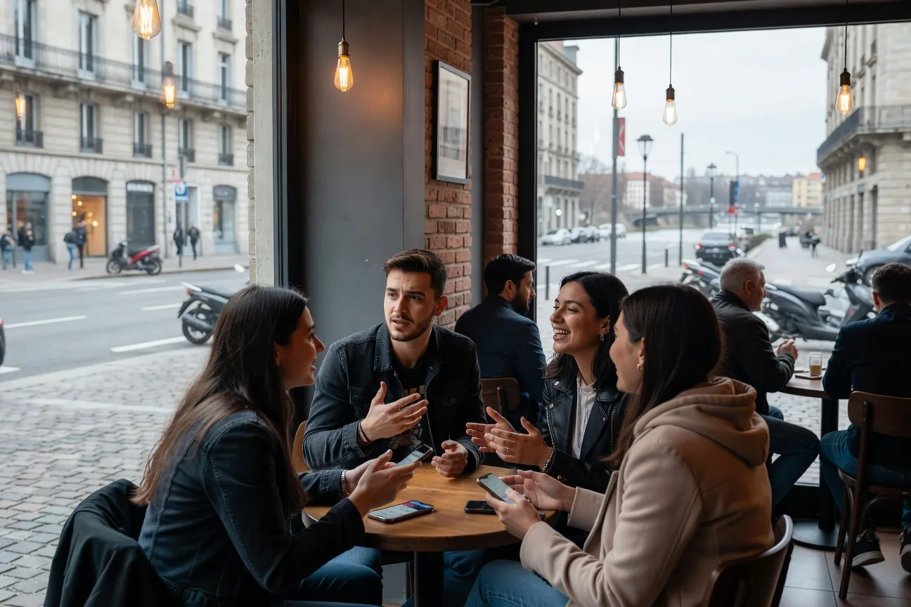 Jeunes Albanais de la diaspora dans un café de Grenoble
