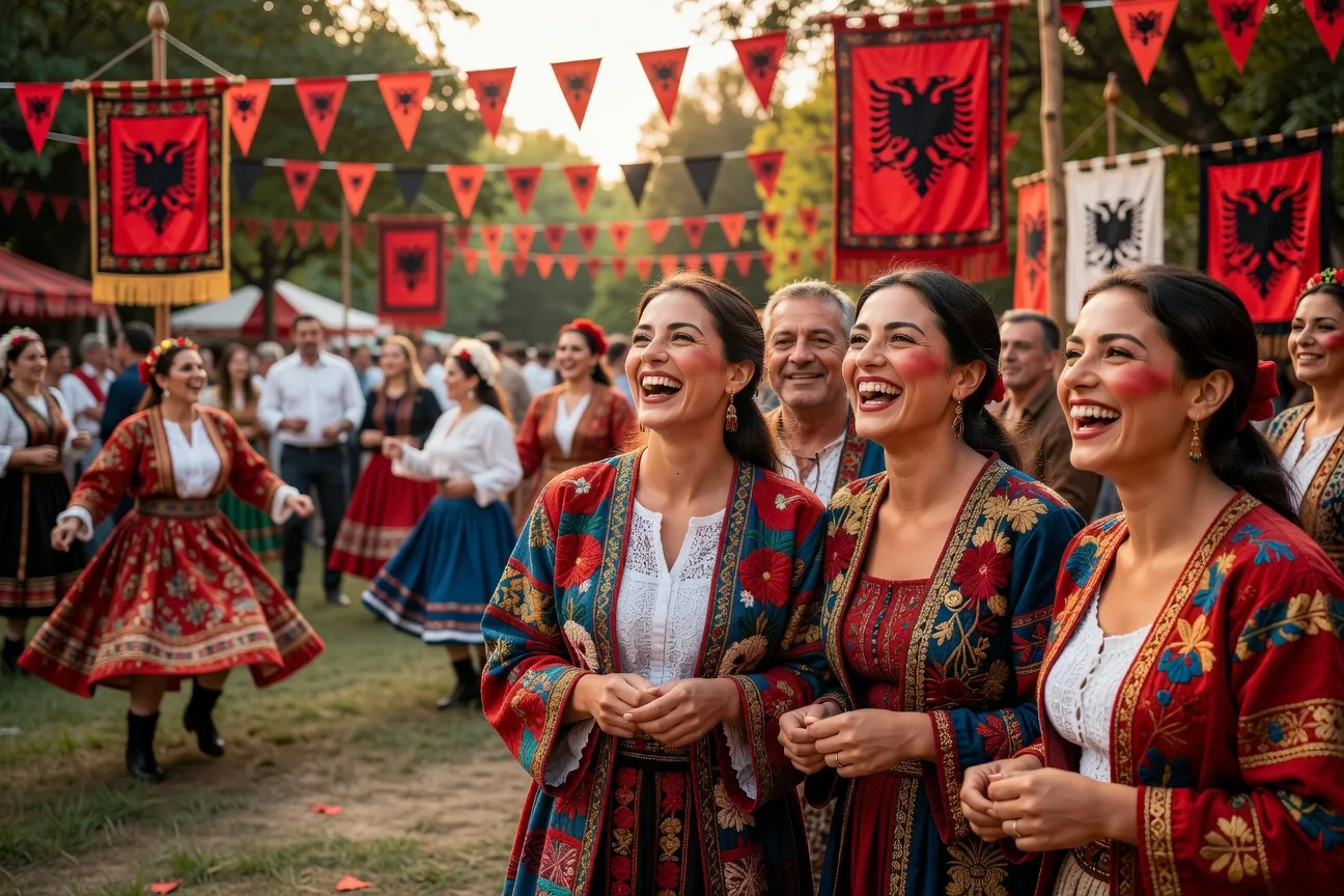 Groupe de femmes albanaises lors d'une fête traditionnelle en France