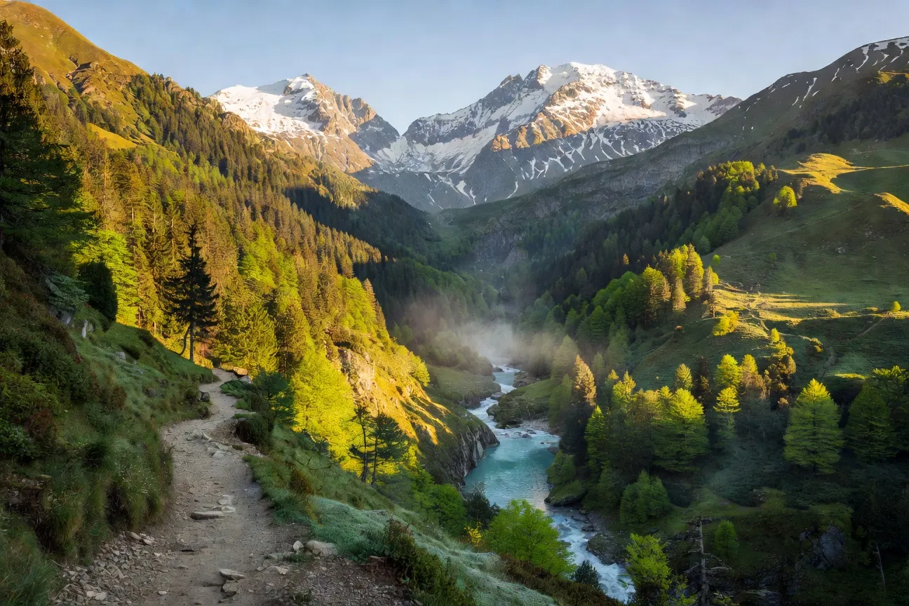 Vallée de Valbona dans les Alpes albanaises, panorama de montagne et prairies alpines