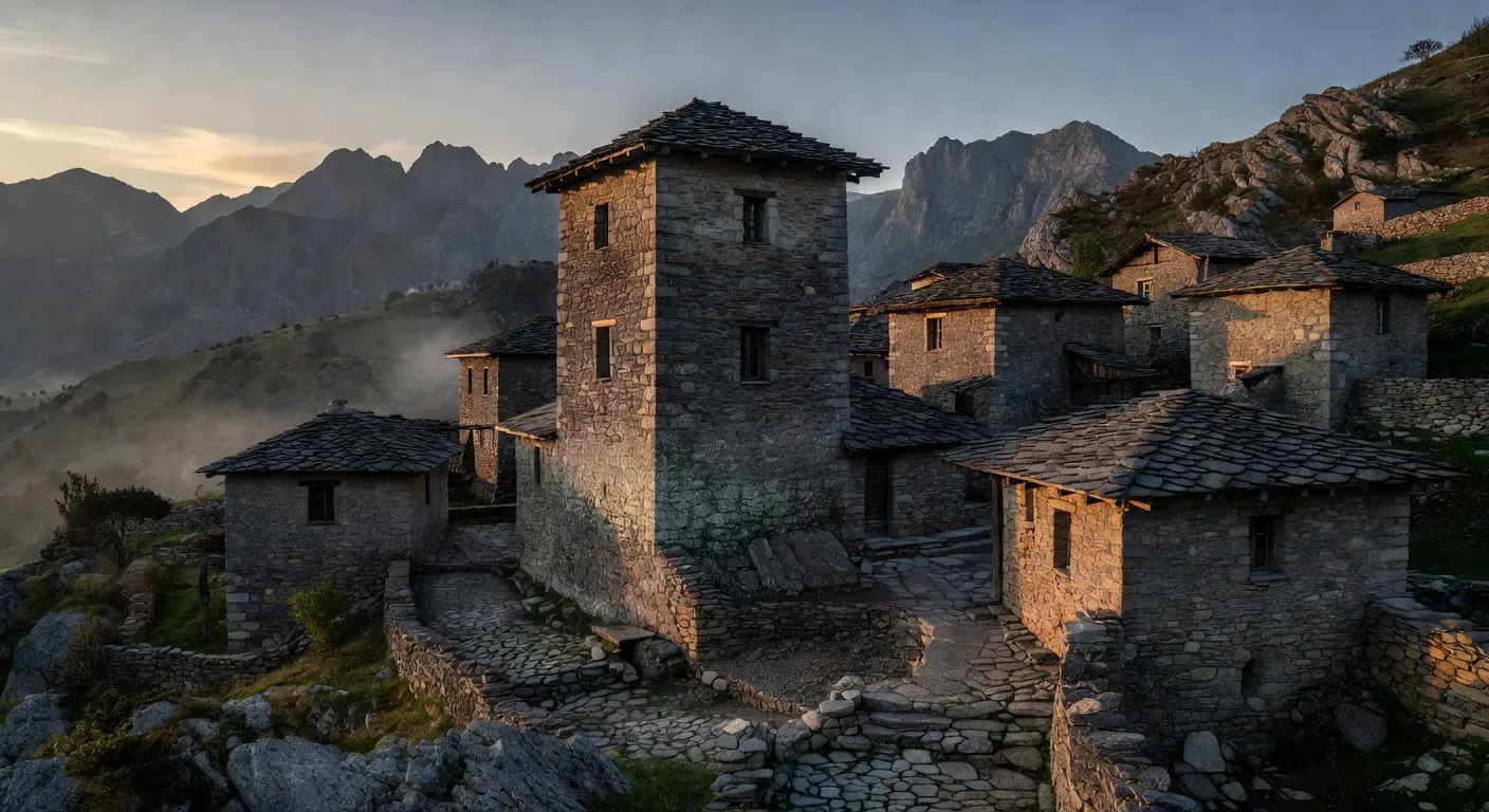 Village traditionnel de montagne dans le nord de l'Albanie, région de Shkodër