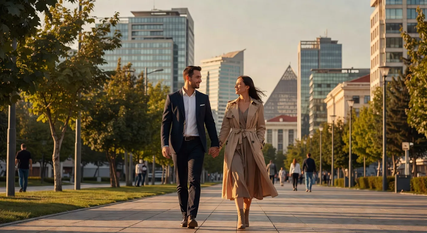 Couple albanais dans les rues du quartier Blloku à Tirana