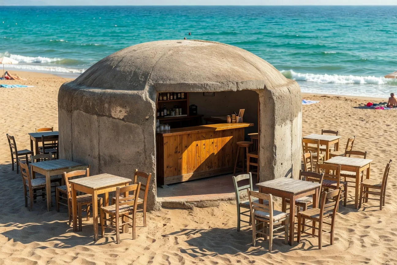 Café-bunker aménagé sur la plage de Dhermi en Albanie