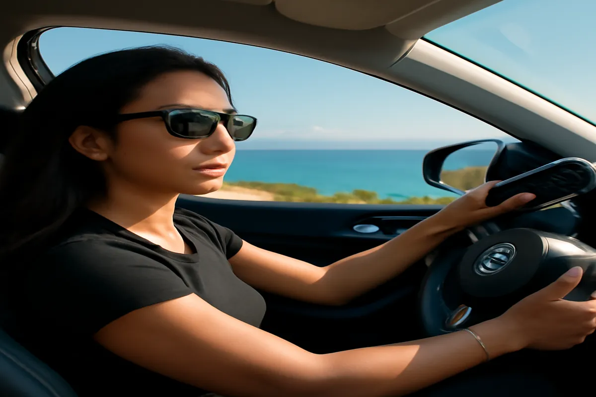 Femme albanaise conduisant une voiture