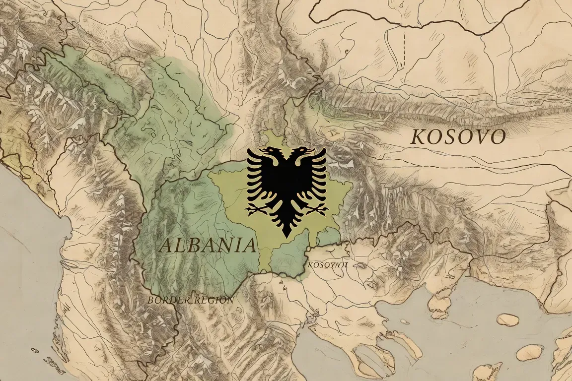 Carte des Balkans mettant en évidence l'Albanie et le Kosovo, nations albanaises