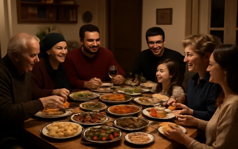 Repas familial albanais traditionnel