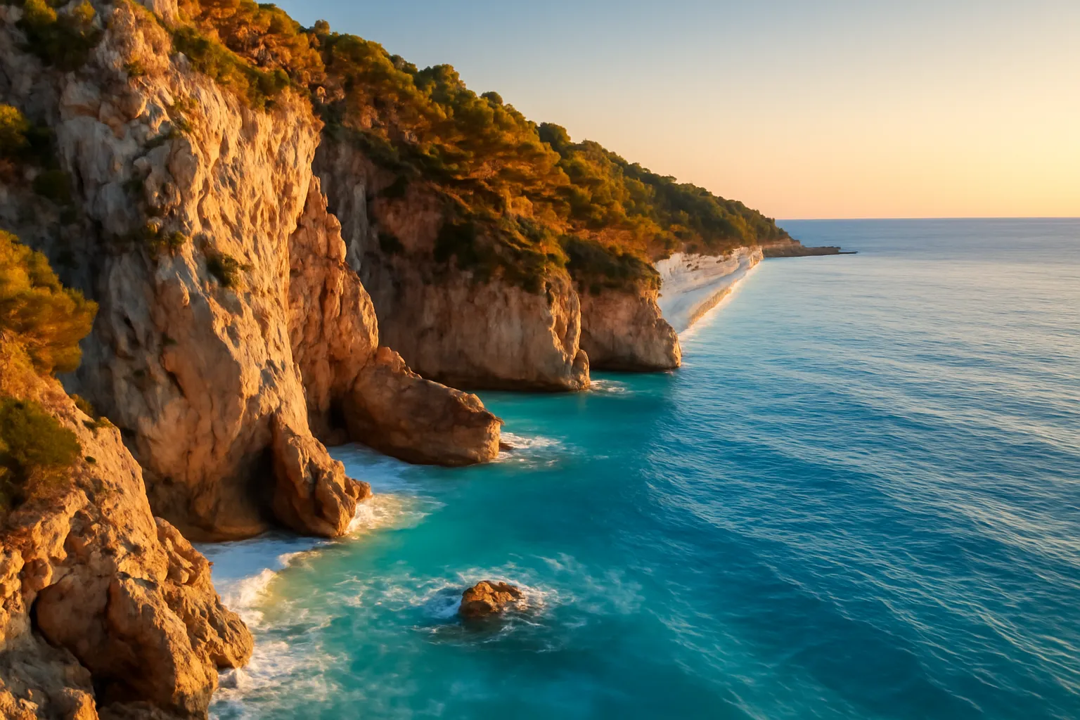 Plage de Dhermi sur la Riviera albanaise, falaises et eaux turquoise