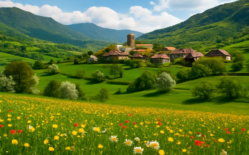 Campagne albanaise au printemps